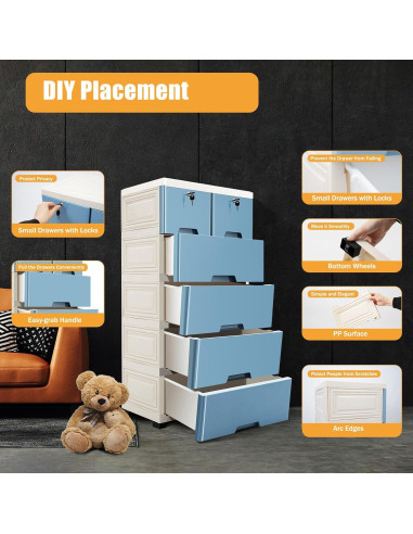 Armario de Almacenamiento Vertical HYYKJ-US con 6 Cajones Azul