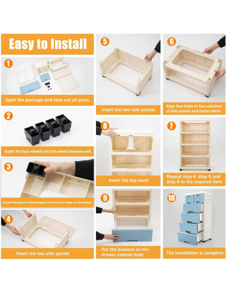 Armario de Almacenamiento Vertical HYYKJ-US con 6 Cajones Azul