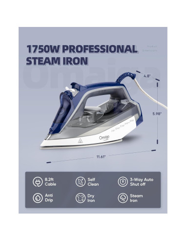 Plancha de vapor OMAIGA 1750W con suela de cerámica 400ml