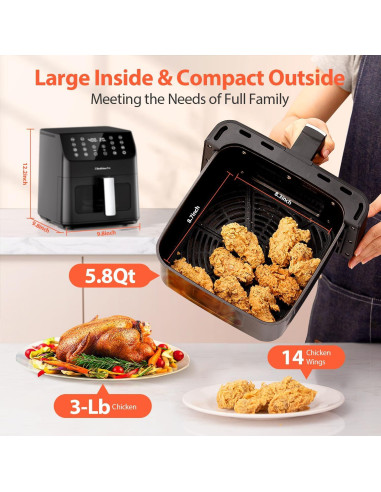 Freidora de Aire Beelicious Pro 5.5L Digital 12 en 1 Negra