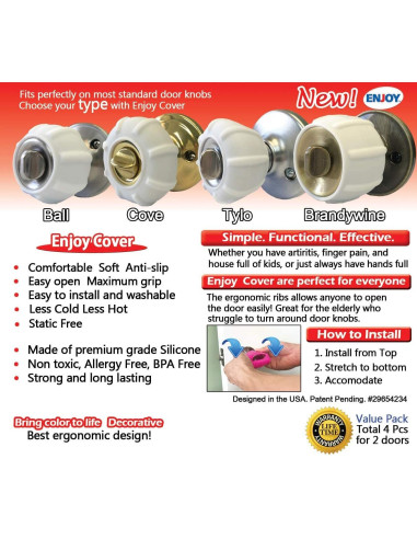 Cubierta Antideslizante para Perillas de Puerta Enjoy Cover - 4 Unidades