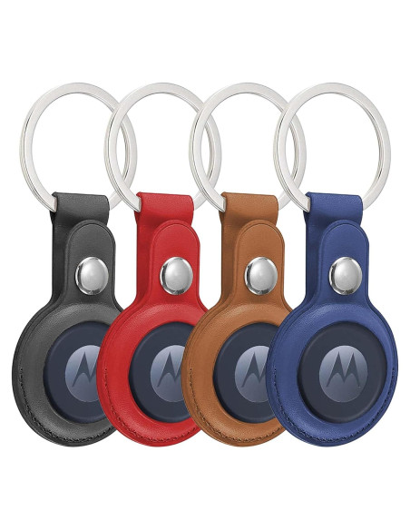 Paquete de 4 Fundas de Cuero para Moto Tag con Llavero - Protección a Prueba de Rayones y Golpes