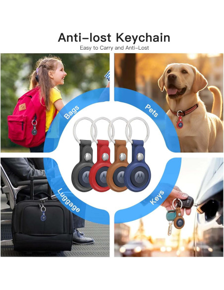 Paquete de 4 Fundas de Cuero para Moto Tag con Llavero - Protección a Prueba de Rayones y Golpes