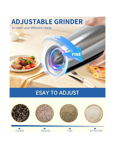 Molinillos Eléctricos de Sal y Pimienta CIRCLE JOY - Acero Inoxidable, Grano Ajustable, Luz LED