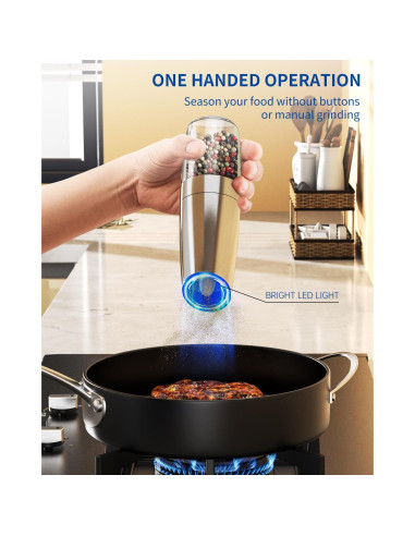 Molinillos Eléctricos de Sal y Pimienta CIRCLE JOY - Acero Inoxidable, Grano Ajustable, Luz LED