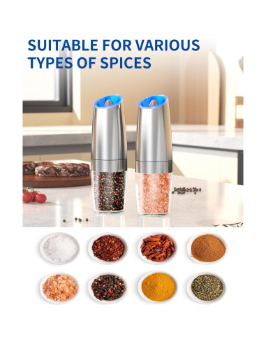 Molinillos Eléctricos de Sal y Pimienta CIRCLE JOY - Acero Inoxidable, Grano Ajustable, Luz LED