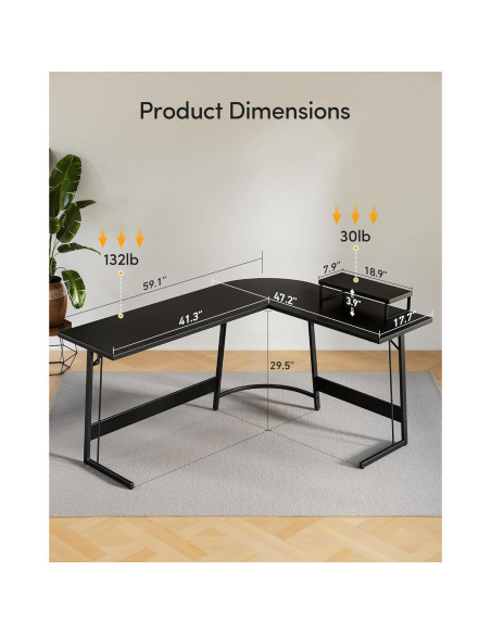 Escritorio de Juego en L CubiCubi 149.86 cm Negro