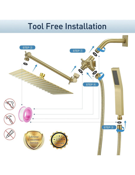Cabezal de Ducha de Lluvia Psylc 10" Oro Cepillado Doble Alta Presión