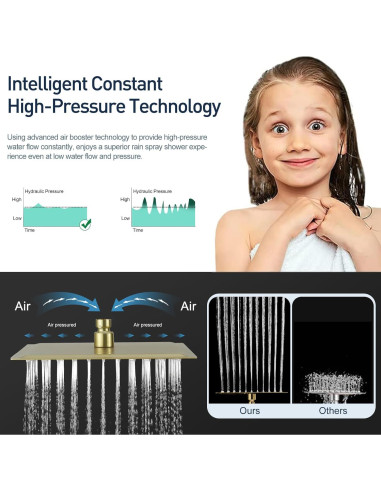 Cabezal de Ducha de Lluvia Psylc 10" Oro Cepillado Doble Alta Presión