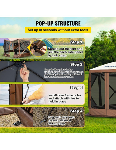 Carpa Plegable VEVOR 3x3m con Ventanas y Estacas para Camping
