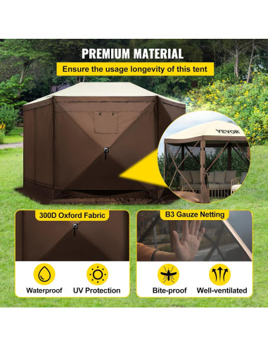 Carpa Plegable VEVOR 3x3m con Ventanas y Estacas para Camping