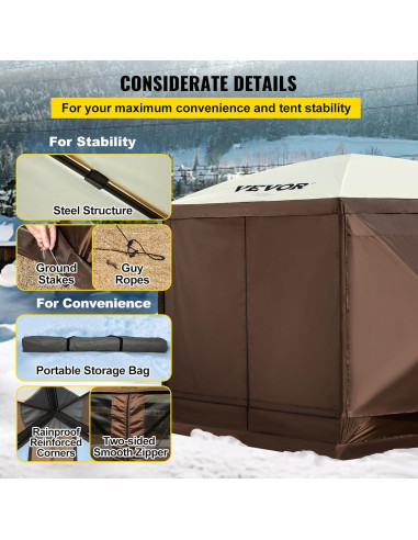 Carpa Plegable VEVOR 3x3m con Ventanas y Estacas para Camping