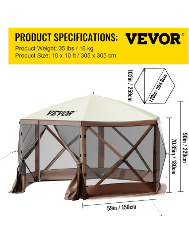 Carpa Plegable VEVOR 3x3m con Ventanas y Estacas para Camping