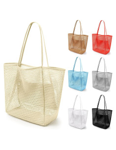 Bolsa de Playa de Malla VOROLO Beige, Hobo Casual Verano