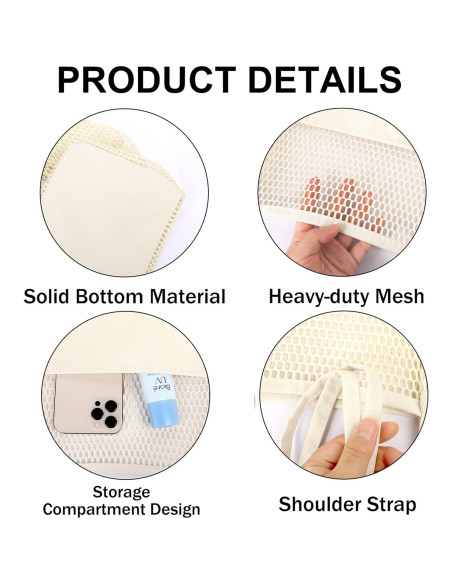 Bolsa de Playa de Malla VOROLO Beige, Hobo Casual Verano