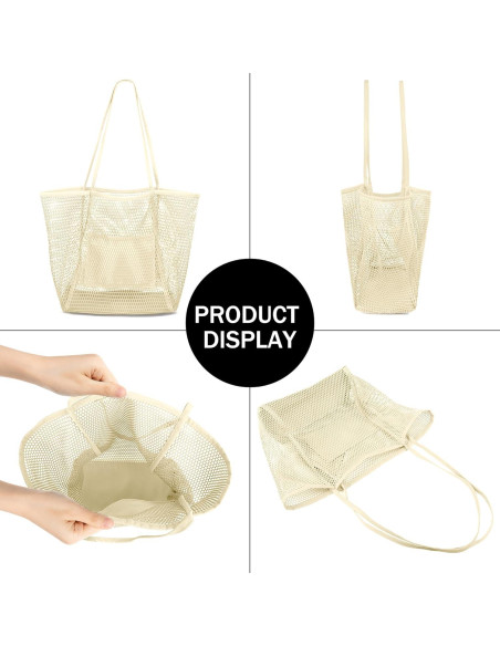 Bolsa de Playa de Malla VOROLO Beige, Hobo Casual Verano