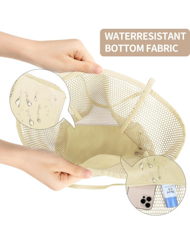 Bolsa de Playa de Malla VOROLO Beige, Hobo Casual Verano