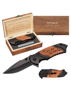 Cuchillo Plegable Grabado Titorld 17.78 cm Mango Madera