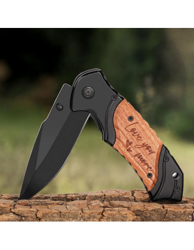 Cuchillo Plegable Grabado Titorld 17.78 cm Mango Madera