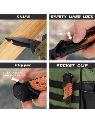 Cuchillo Plegable Grabado Titorld 17.78 cm Mango Madera