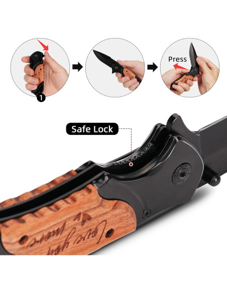 Cuchillo Plegable Grabado Titorld 17.78 cm Mango Madera