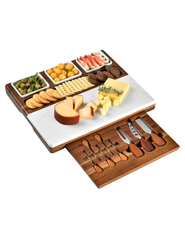 Tabla de Queso Shanik de Madera de Acacia y Mármol 40.6 cm