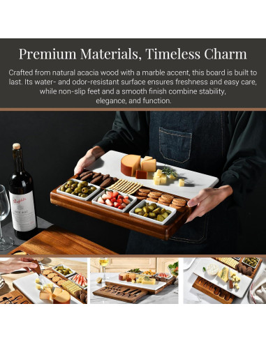 Tabla de Queso Shanik de Madera de Acacia y Mármol 40.6 cm