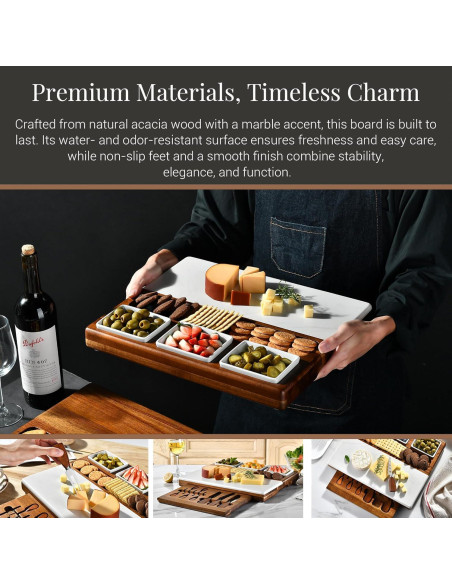 Tabla de Queso Shanik de Madera de Acacia y Mármol 40.6 cm