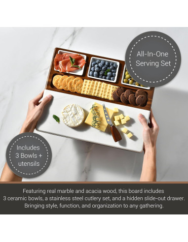 Tabla de Queso Shanik de Madera de Acacia y Mármol 40.6 cm