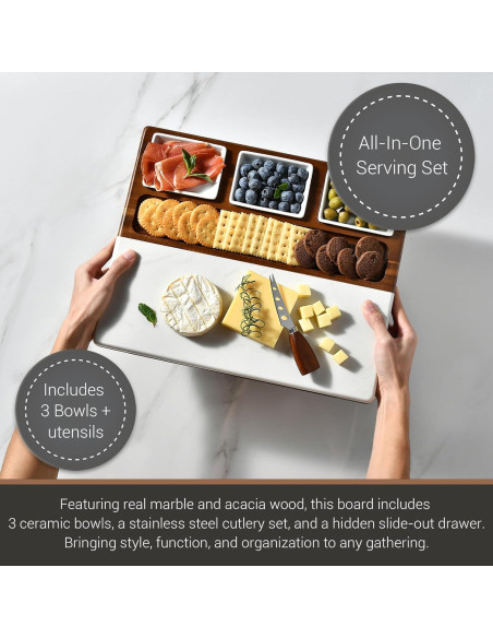 Tabla de Queso Shanik de Madera de Acacia y Mármol 40.6 cm