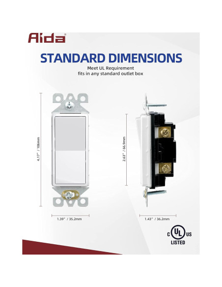 Interruptor de Luz AIDA Un Solo Polo 15A Blanco Brillante (Paquete de 10)