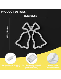 Campana de Navidad Neón Amarilla Ganrami - Decoración USB/Batería 2