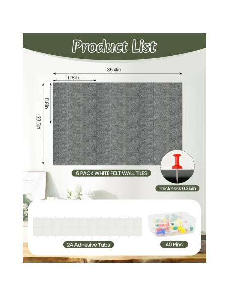 Tablero de Corcho Modular Aipiahio 9 Cuadrantes Gris 91x61 cm