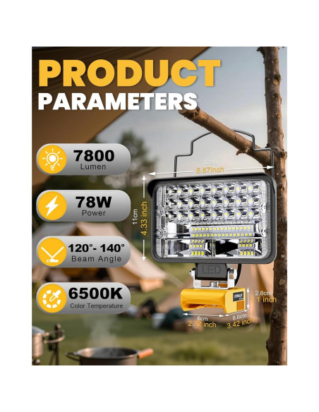 Luz de Trabajo LED Inalámbrica LIVOWALNY 78W 7800LM 12.7cm