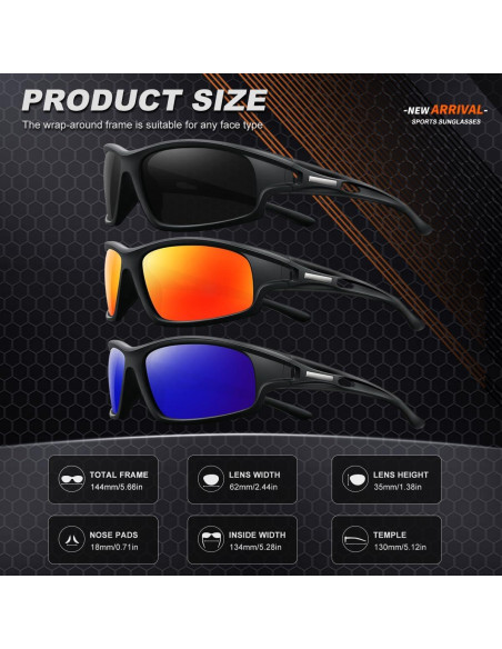 3PACK Gafas de Sol Polarizadas AWGSEE UV400 para Deportes