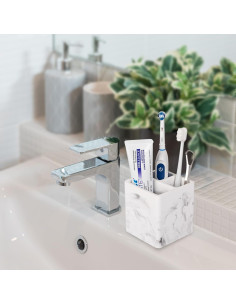 Soporte para Cepillos de Dientes Heagoale Mármol Blanco 3 Compartimentos 2