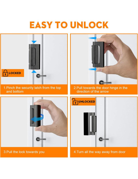 Cerradura de Refuerzo Comfylichi para Puertas - 2 Paquete Negro