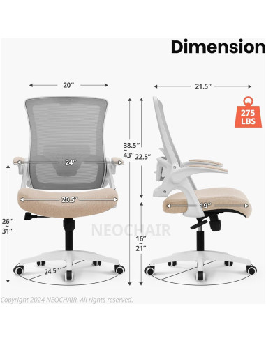 Silla de Oficina NEO Ergonomica Respaldo Alto Malla Beige