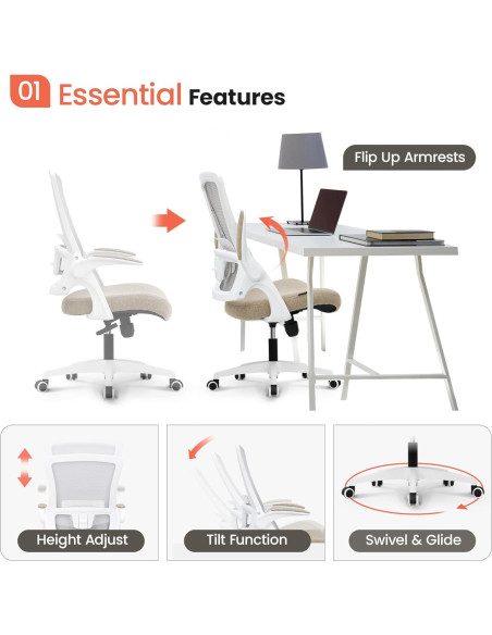 Silla de Oficina NEO Ergonomica Respaldo Alto Malla Beige