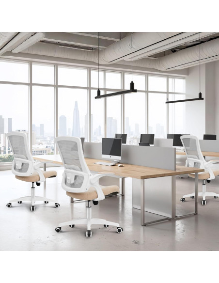 Silla de Oficina NEO Ergonomica Respaldo Alto Malla Beige