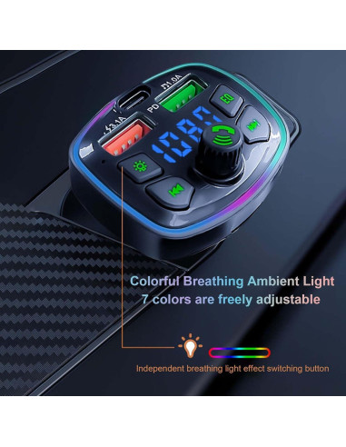 Transmisor Bluetooth FM VEESA 5.0 Carga Rápida 3.0 para Coche