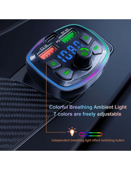 Transmisor Bluetooth FM VEESA 5.0 Carga Rápida 3.0 para Coche