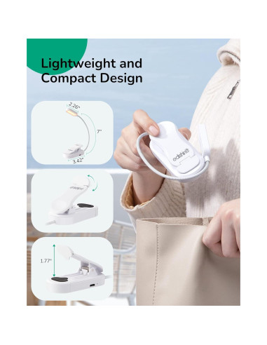 Luz de Lectura EDISHINE Recargable USB con Clip 3 Modos