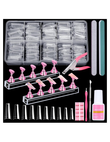 Juego de Tips de Uñas Coffin Transparentes Qinzave 600 Piezas