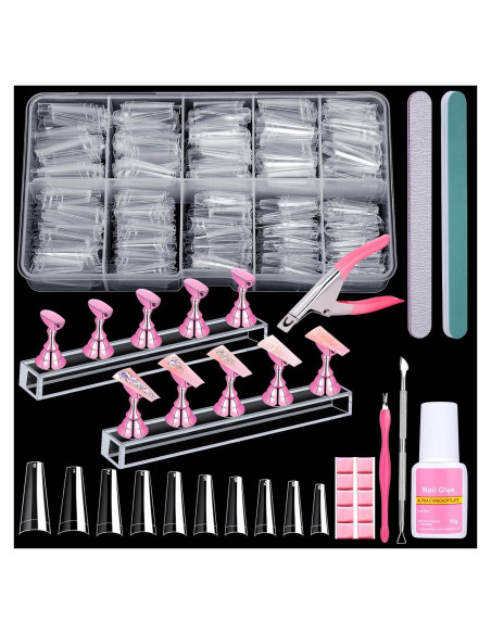 Juego de Tips de Uñas Coffin Transparentes Qinzave 600 Piezas