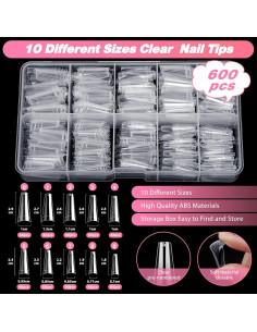 Juego de Tips de Uñas Coffin Transparentes Qinzave 600 Piezas 2