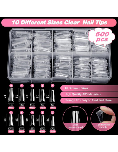 Juego de Tips de Uñas Coffin Transparentes Qinzave 600 Piezas