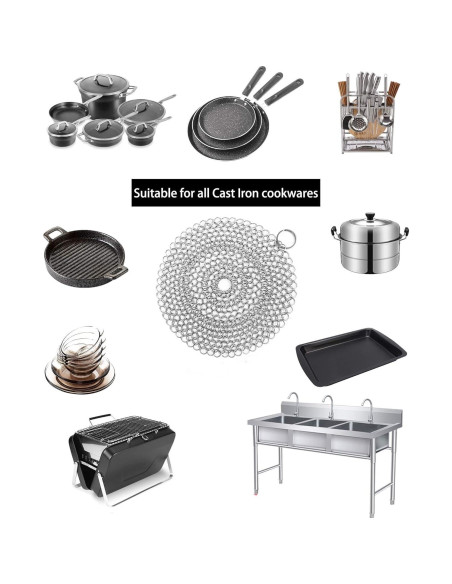 Limpiador de Sartén de Hierro Fundido ONEEKK - 2 Estropajos 18cm y 13cm