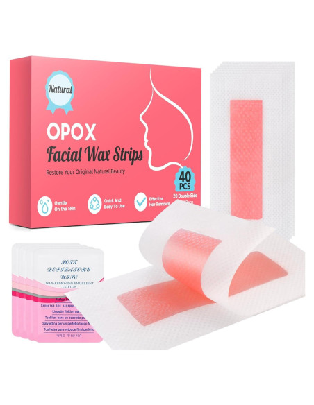 Tiras de Cera Facial OPOX 40 Piezas para Depilación Eficaz