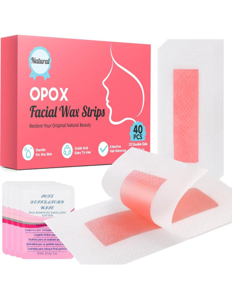 Tiras de Cera Facial OPOX 40 Piezas para Depilación Eficaz